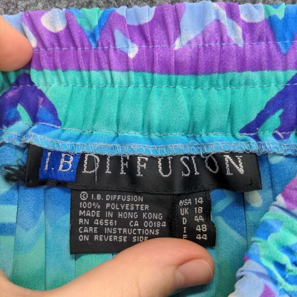 I.B Diffusion Women's A-Line Midi Skirt 14 Blue Purple Pleated Pull On Polyester - Picture 8 of 11